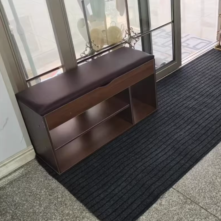 Modern Minimalist Rectangle Fabric PU Leather Wood Shoe Storage 3-Tier For Entryways