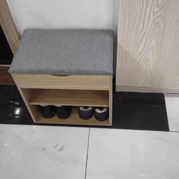 Modern Minimalist Rectangle Fabric PU Leather Wood Shoe Storage 3-Tier For Entryways
