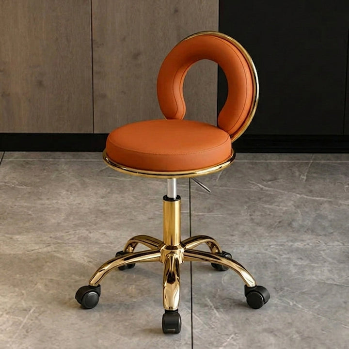 Contemporary Nordic Round Leather Vanity Stool