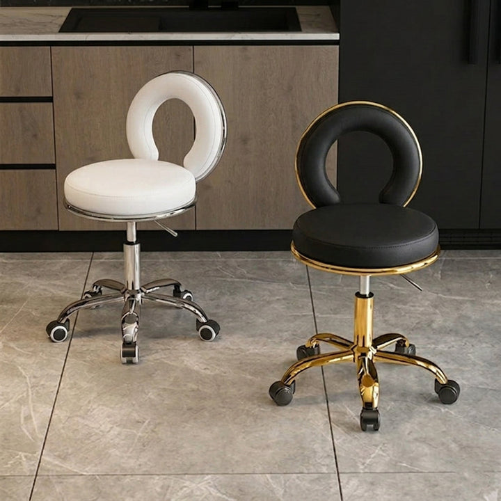 Contemporary Nordic Round Leather Vanity Stool