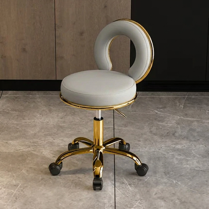 Contemporary Nordic Round Leather Vanity Stool