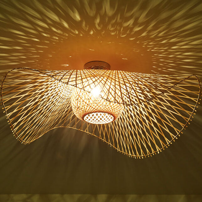 Traditional Bamboo Semi-Flush Mount Ceiling Light