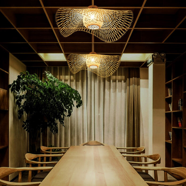 Traditional Bamboo Semi-Flush Mount Ceiling Light