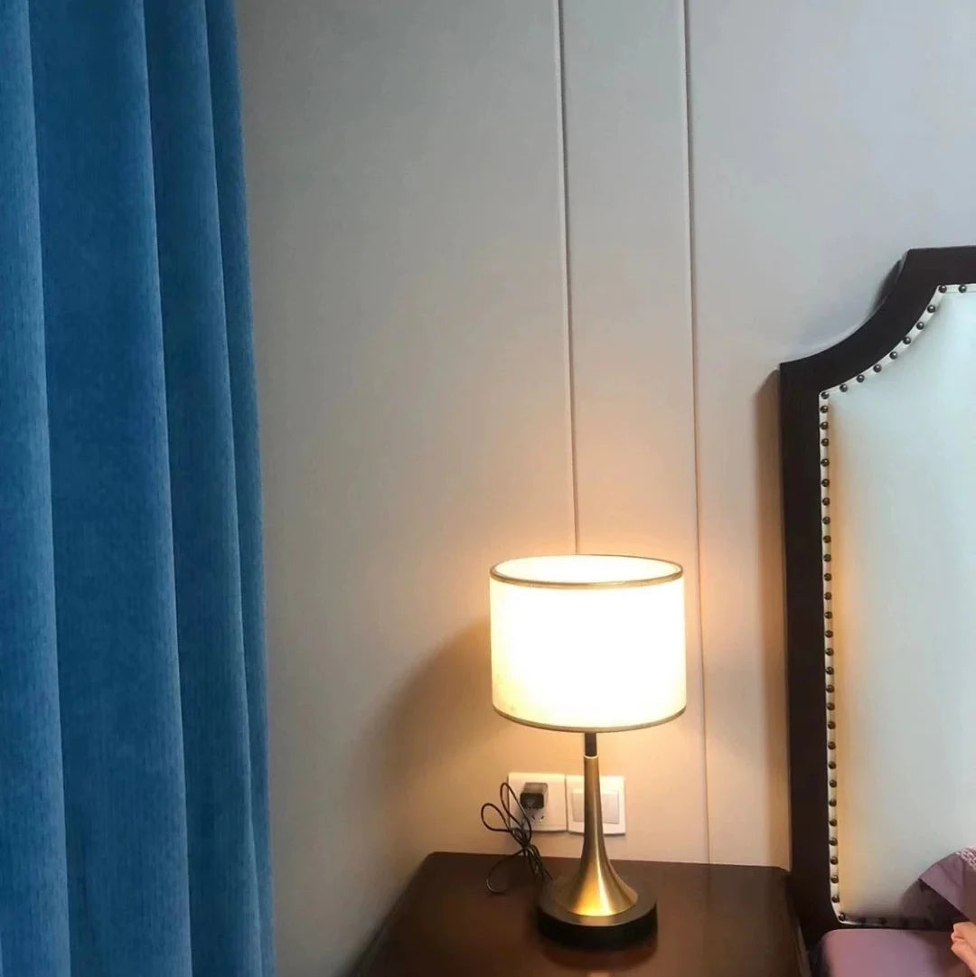 Contemporary Retro Fabric Metal Cylinder Touch Sensor Dimmable 1-Light Table Lamp For Bedside