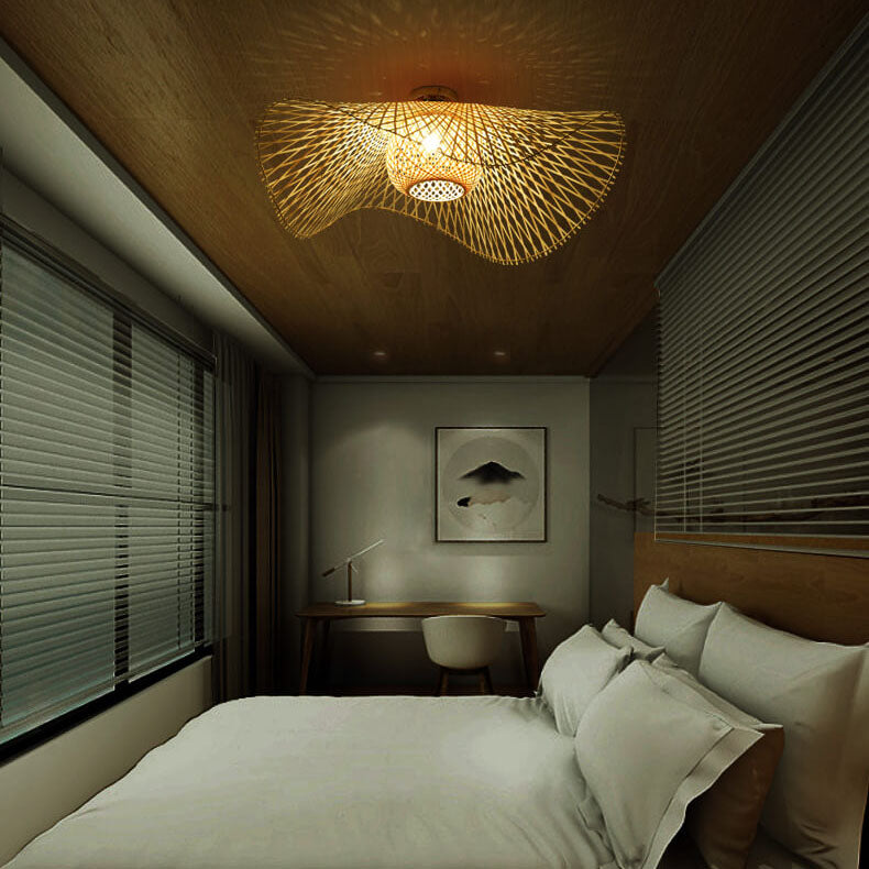 Traditional Bamboo Semi-Flush Mount Ceiling Light