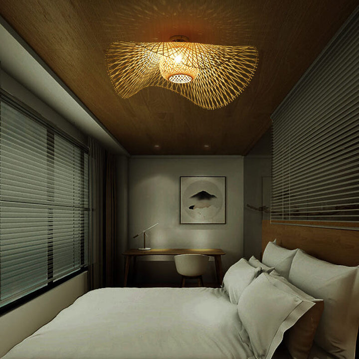 Traditional Bamboo Semi-Flush Mount Ceiling Light