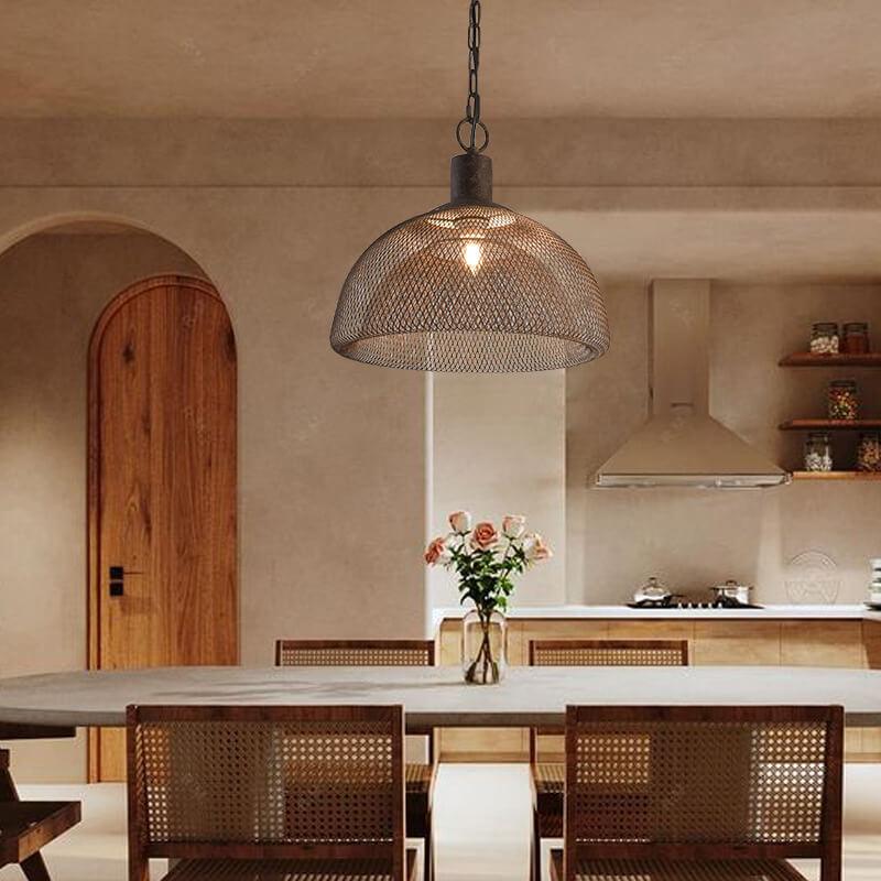 Contemporary Round Wrought Iron Pendant Light