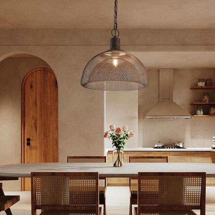 Contemporary Round Wrought Iron Pendant Light