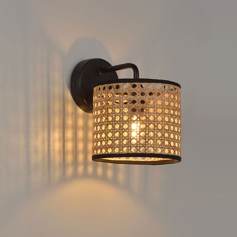 Modern Drum Rattan Wall Sconce