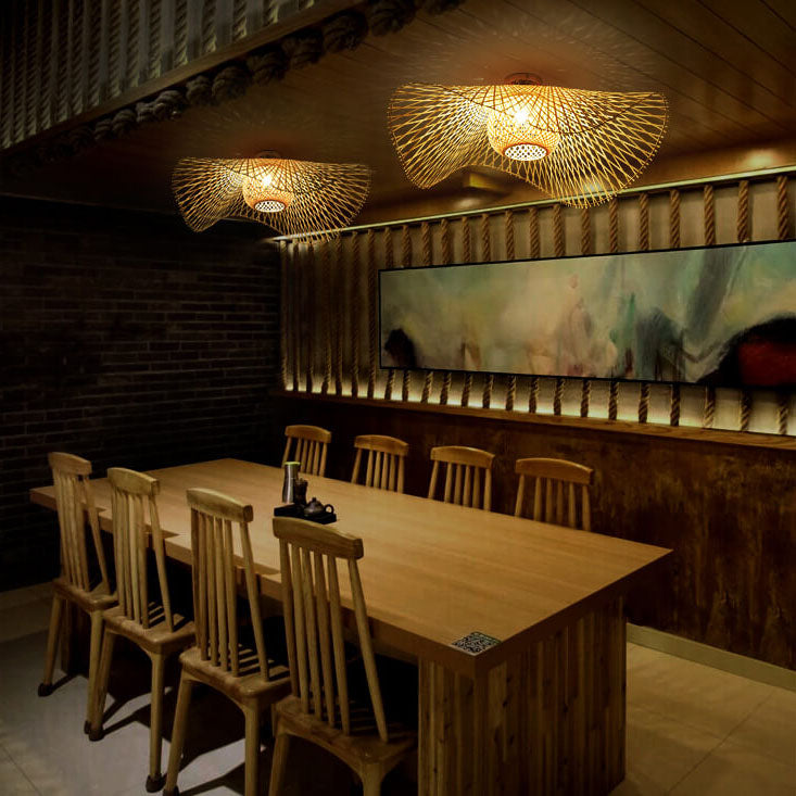 Traditional Bamboo Semi-Flush Mount Ceiling Light