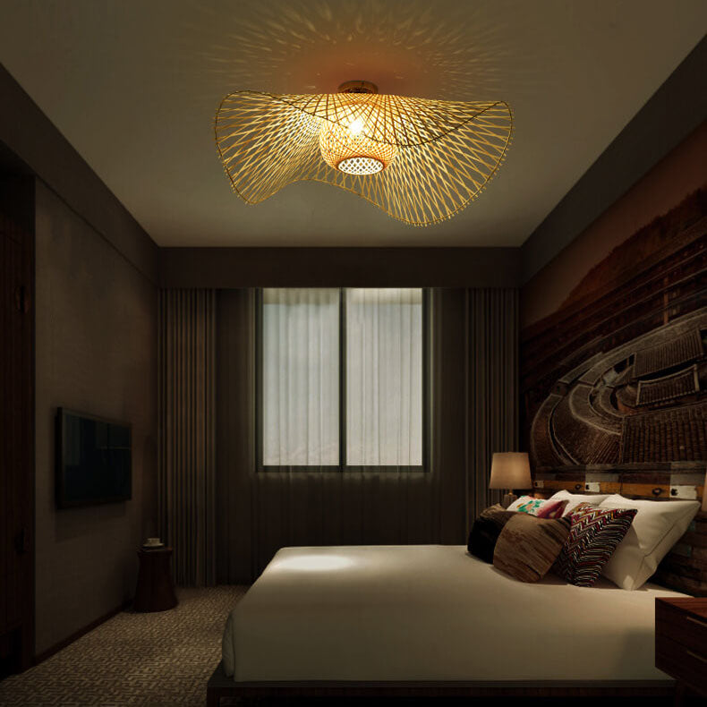 Traditional Bamboo Semi-Flush Mount Ceiling Light