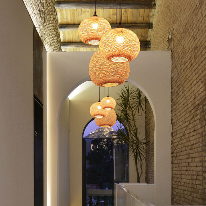 Round Bamboo Pendant Light