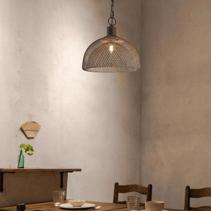 Contemporary Round Wrought Iron Pendant Light