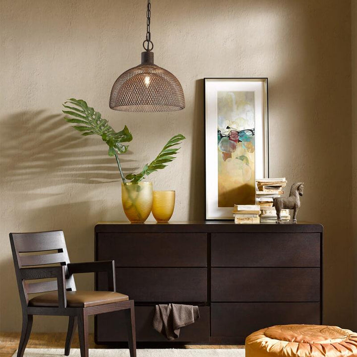 Contemporary Round Wrought Iron Pendant Light
