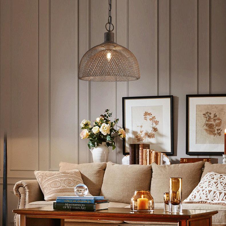 Contemporary Round Wrought Iron Pendant Light