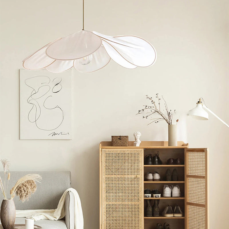 Contemporary Boho Petal Fabric Metal Lampshade 1-Light Pendant Light For Living Room
