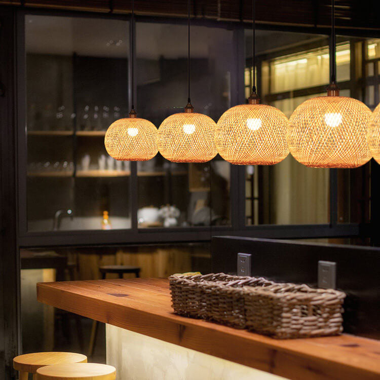 Round Bamboo Pendant Light