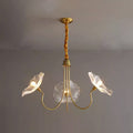 Modern Art Deco Gold Finish Frame Lotus Leaf Glass Shade 3/6-Light Chandelier For Living Room