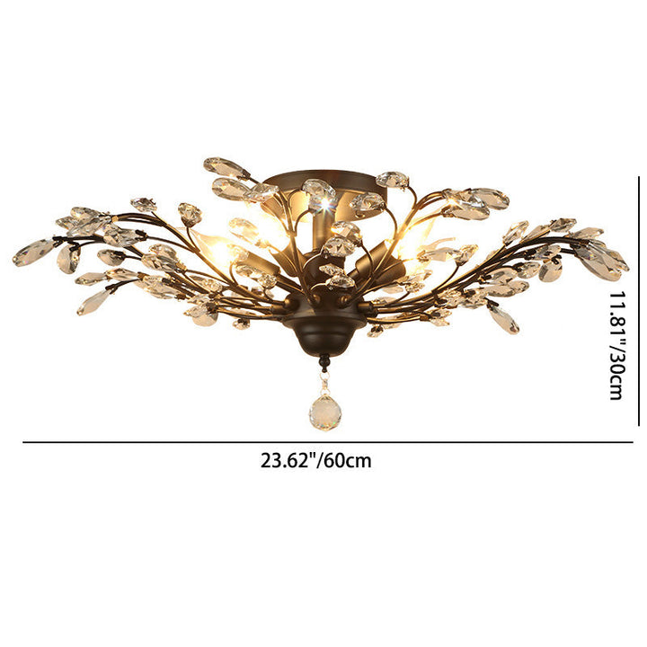 Traditional Branch Crystal 6-Light Semi-Flush Ceiling Light