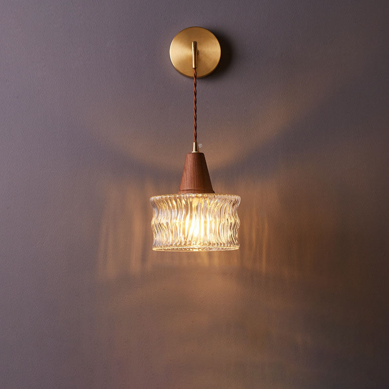 Traditional Cylinder Walnut Wall Sconce