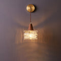 Traditional Japanese Walnut Glass  Copper Cylinder 1-Light Wall Sconce Lamp