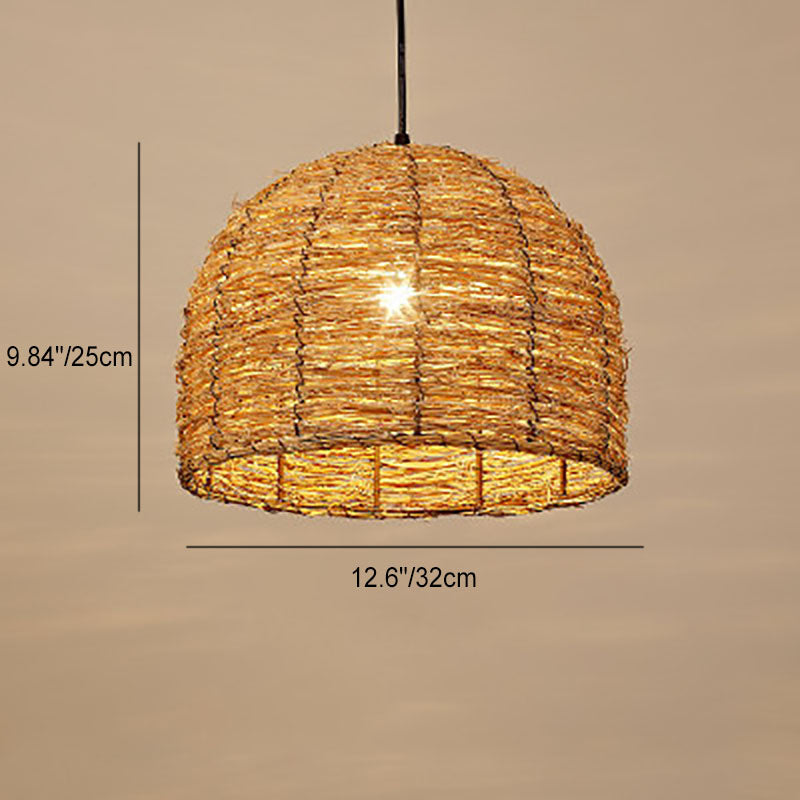 Retro Dome Rattan Pendant Light
