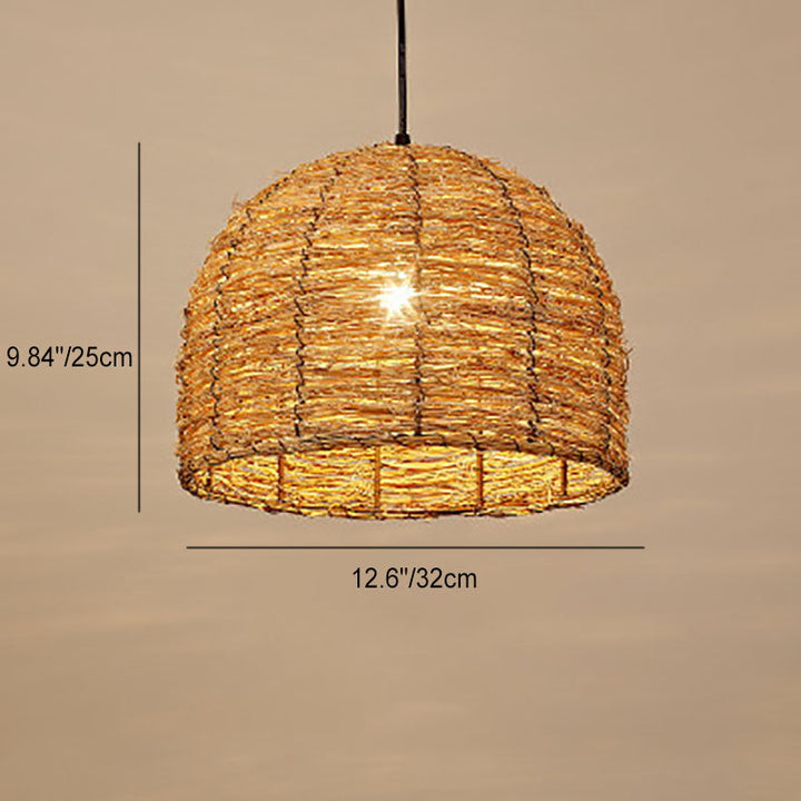 Retro Dome Rattan Pendant Light