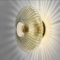 Contemporary Nordic Iron Striped Glass Round Disc 1-Light Wall Sconce Lamp for Living Room
