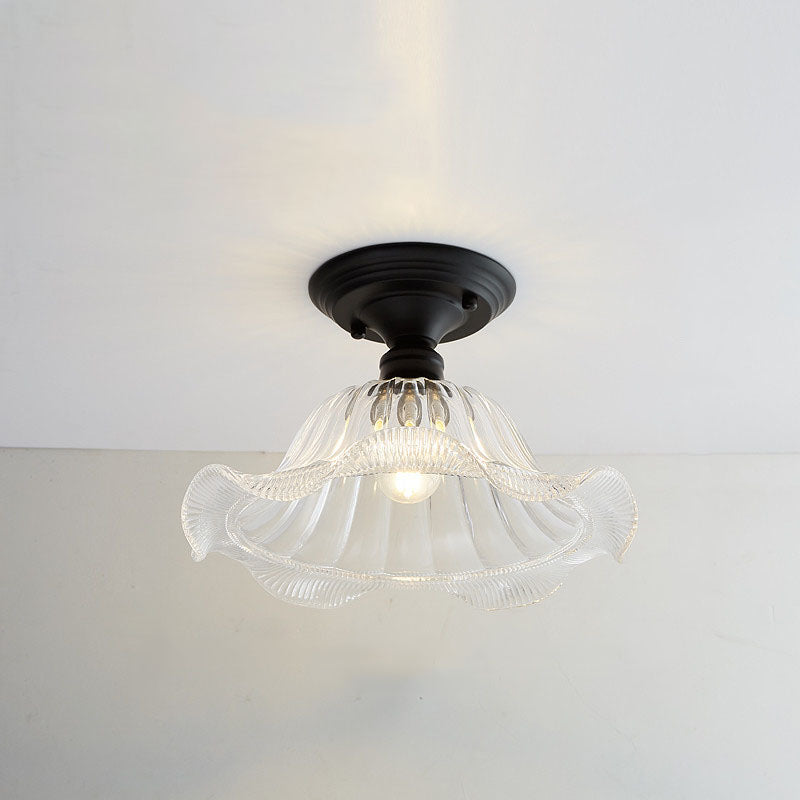Iron Contemporary Round Glass Semi-Flush Ceiling Light