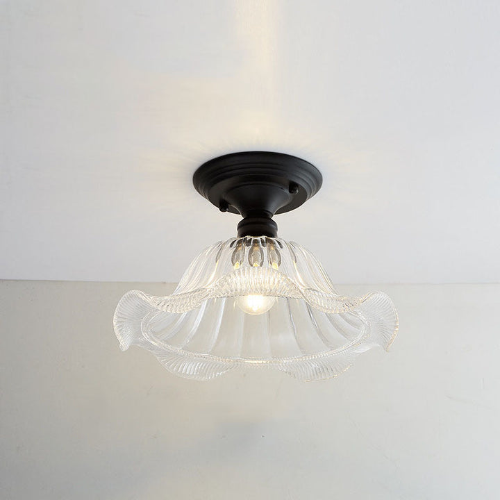 Iron Contemporary Round Glass Semi-Flush Ceiling Light