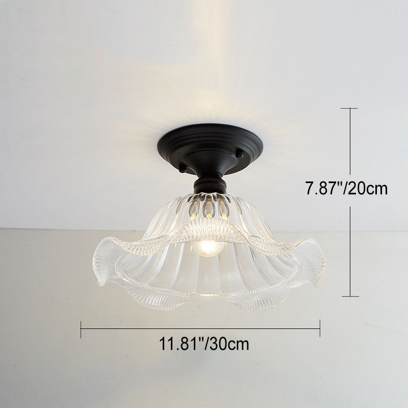 Iron Contemporary Round Glass Semi-Flush Ceiling Light
