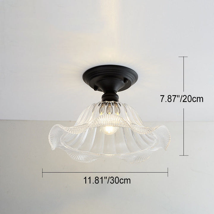 Iron Contemporary Round Glass Semi-Flush Ceiling Light