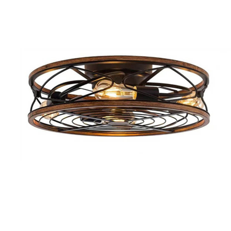 Industrial Cylinder Wrought Iron 4-Light Ceiling Fan Light