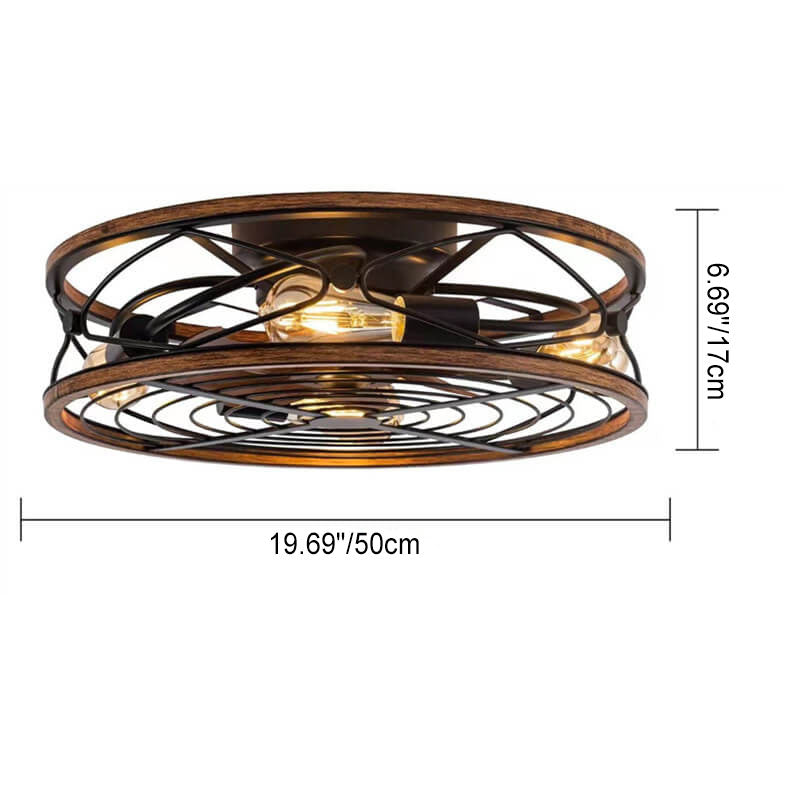 Industrial Cylinder Wrought Iron 4-Light Ceiling Fan Light