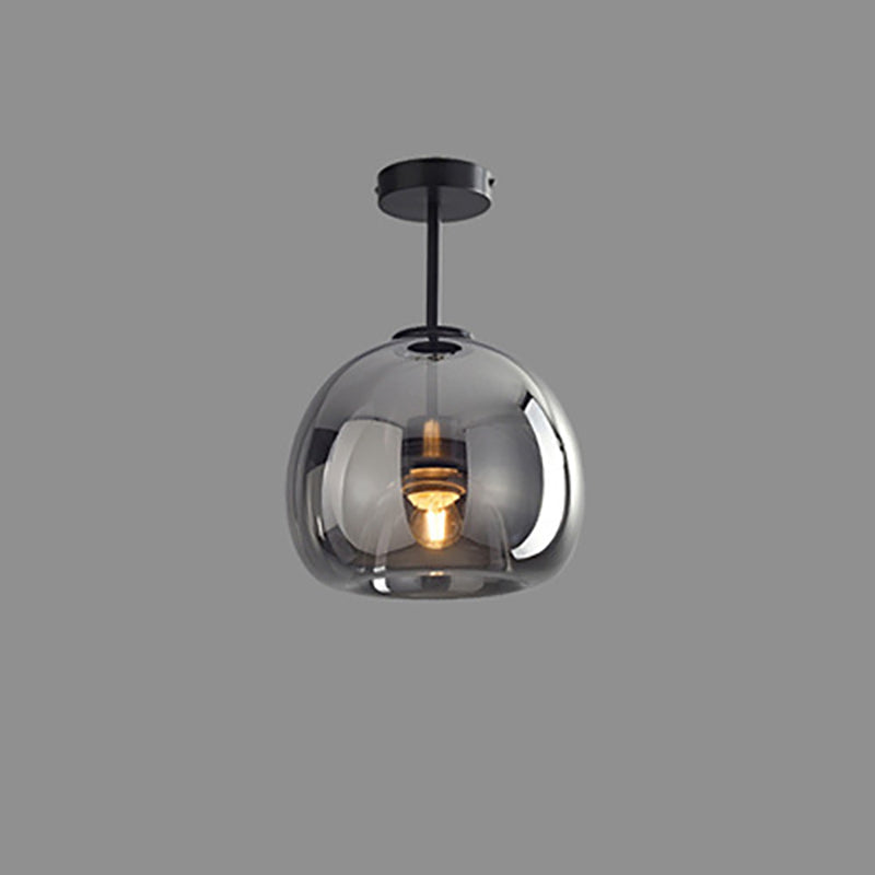Contemporary Round Glass Semi-Flush Ceiling Light