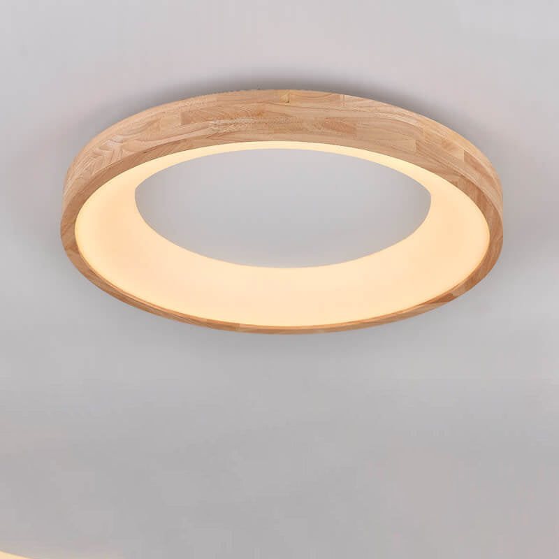 Minimalist Round Wood LED Flush Mount Ceiling Light