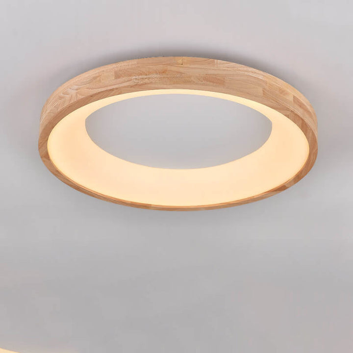 Minimalist Round Wood LED Flush Mount Ceiling Light