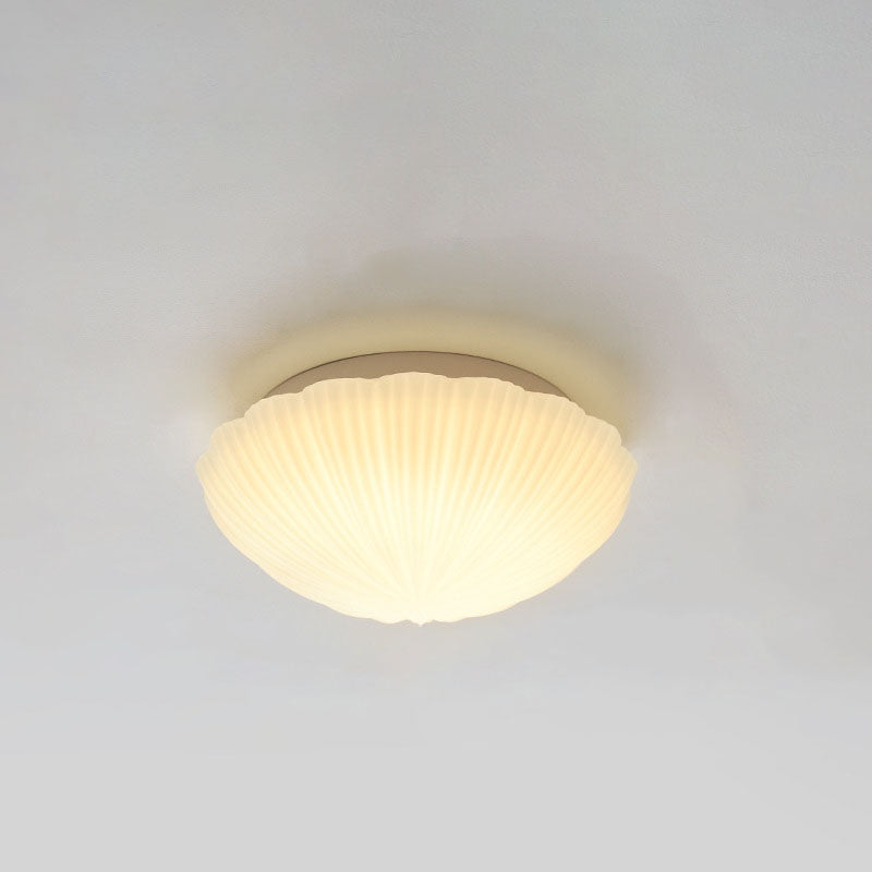 Modern Minimalist Cream Shell Glass LED Flush Mount Ceiling Light For Living Room & Bedroom