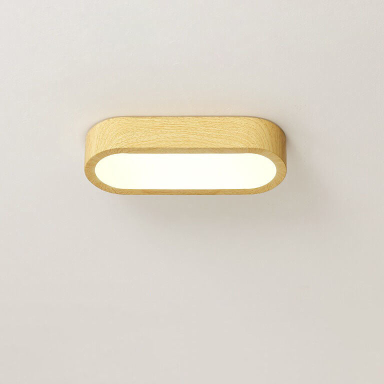 Minimalist Oval Wood LED Flush Mount Ceiling Light