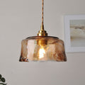 Traditional Vintage Amber Drum Round Glass Brass 1-Light Pendant Light For Living Room
