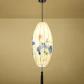 Oriental Antique Handmade Oval Lantern Fabric 1-Light Pendant Light