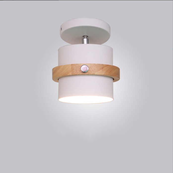 Contemporary Cylinder Solid Wood Semi-Flush Ceiling Light
