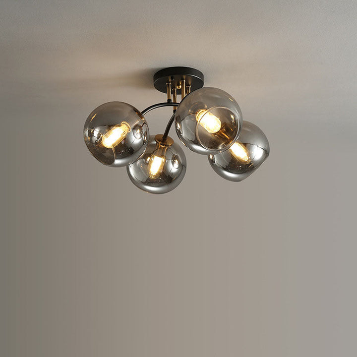 Modern Round Glass 8-Light Semi-Flush Ceiling Light