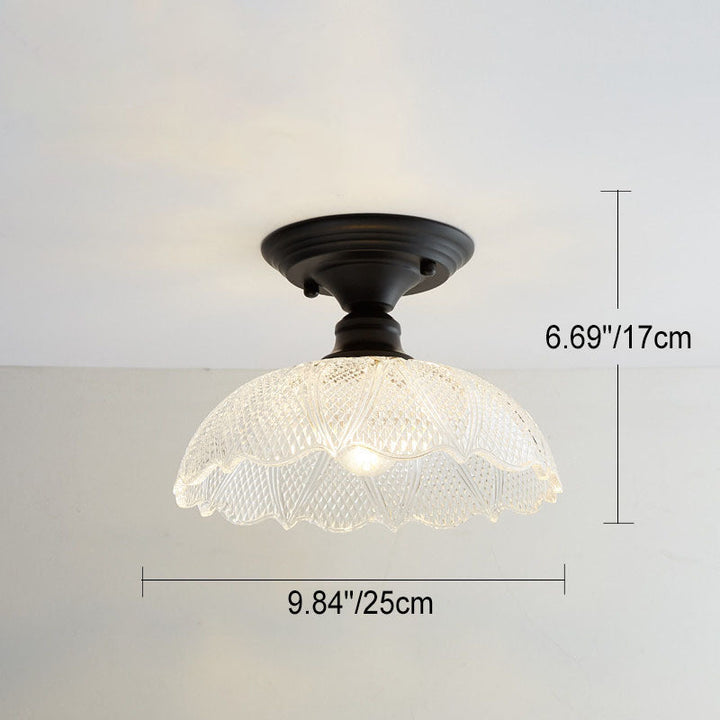 Iron Contemporary Round Glass Semi-Flush Ceiling Light