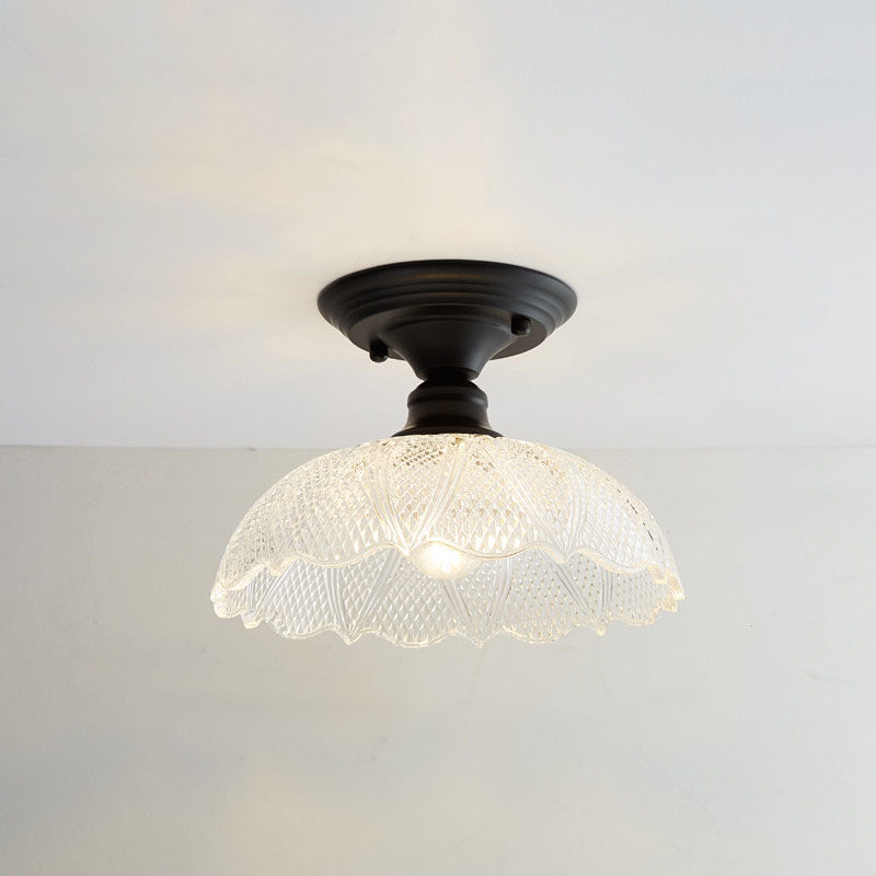 Iron Contemporary Round Glass Semi-Flush Ceiling Light
