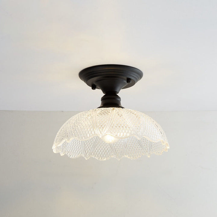 Iron Contemporary Round Glass Semi-Flush Ceiling Light