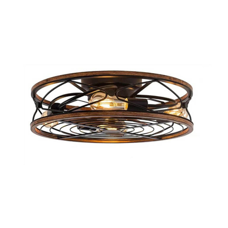Industrial Cylinder Wrought Iron 4-Light Ceiling Fan Light