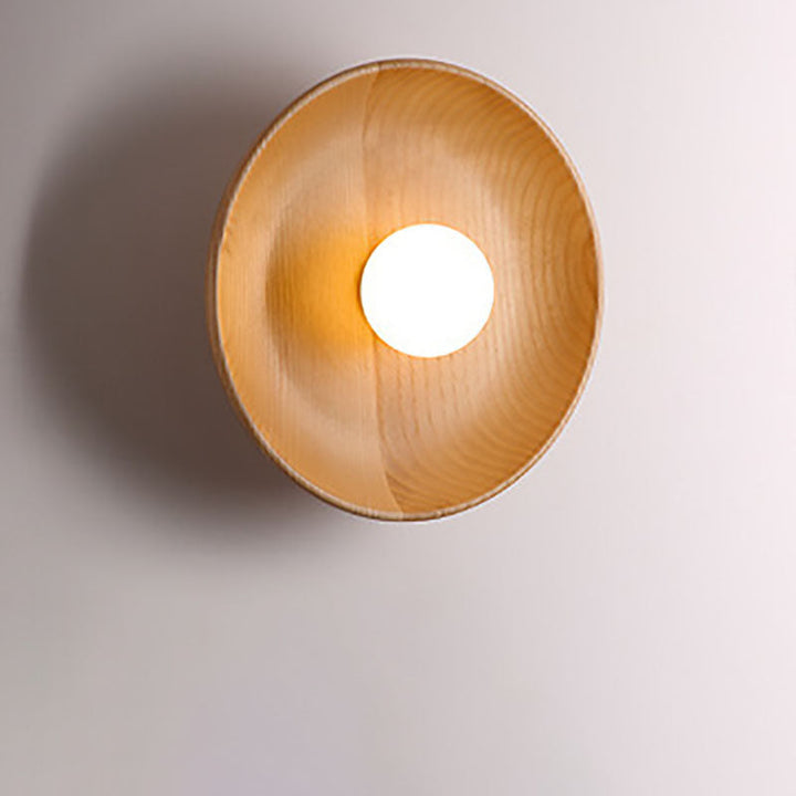 Minimalist Round Solid Wood Wall Sconce