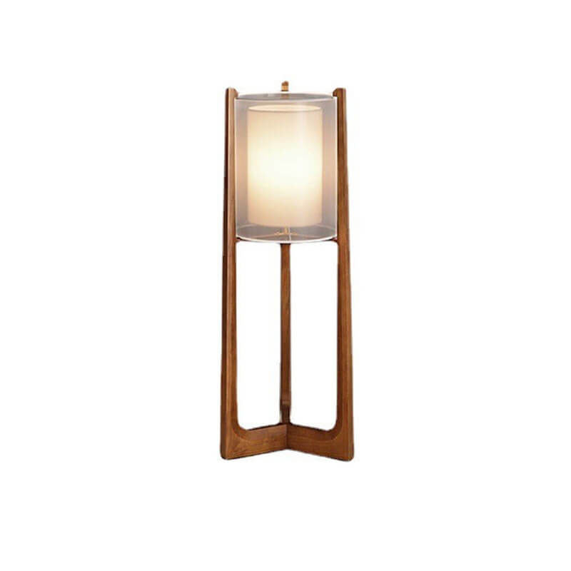 Traditional Japanese Solid Wood Brass Fabric Column 1-Light Standing Floor Lamp For Living Room And Bedroom