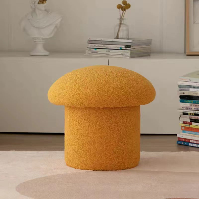 Modern Minimalist Mushroom Cylinder Sherpa Fleece Wood Vanity Stool For Bedroom